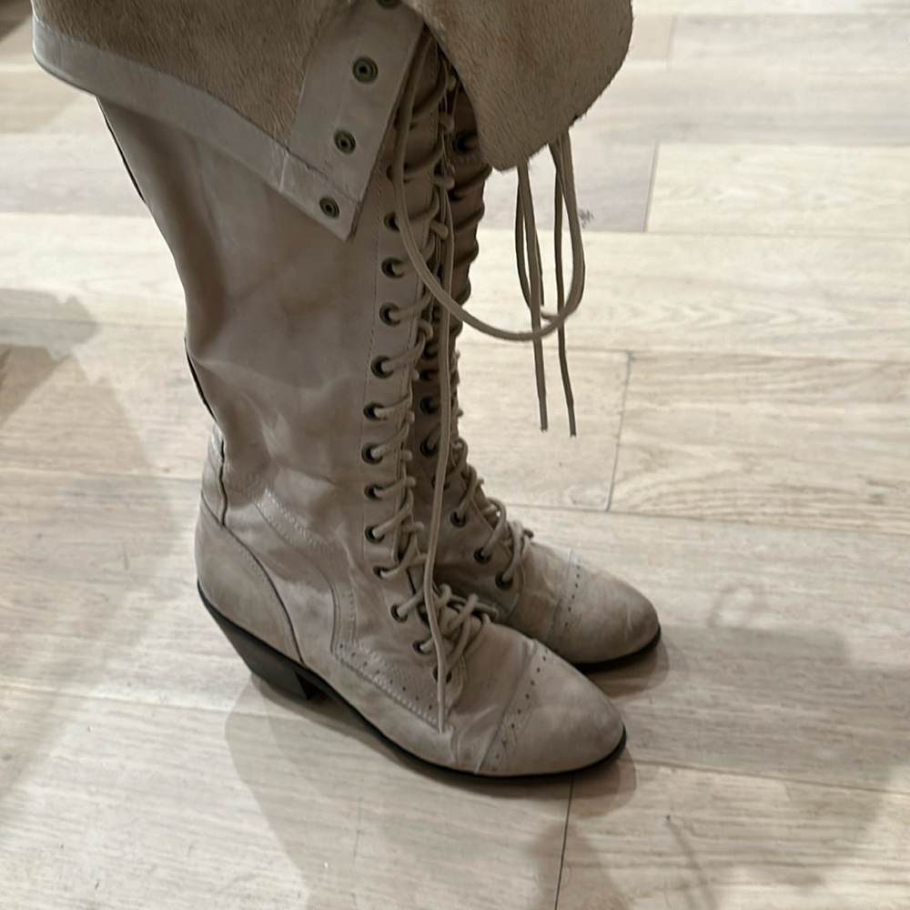 Stylish Free People JEFFREY CAMPBELL High Cream Leather Lace-Up Boots | 60% Off!